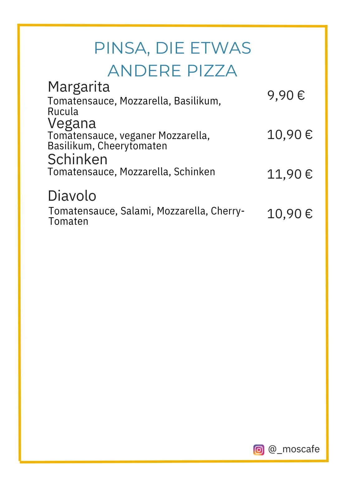 Speisekarte Pinsa von Mo's Café Kiel